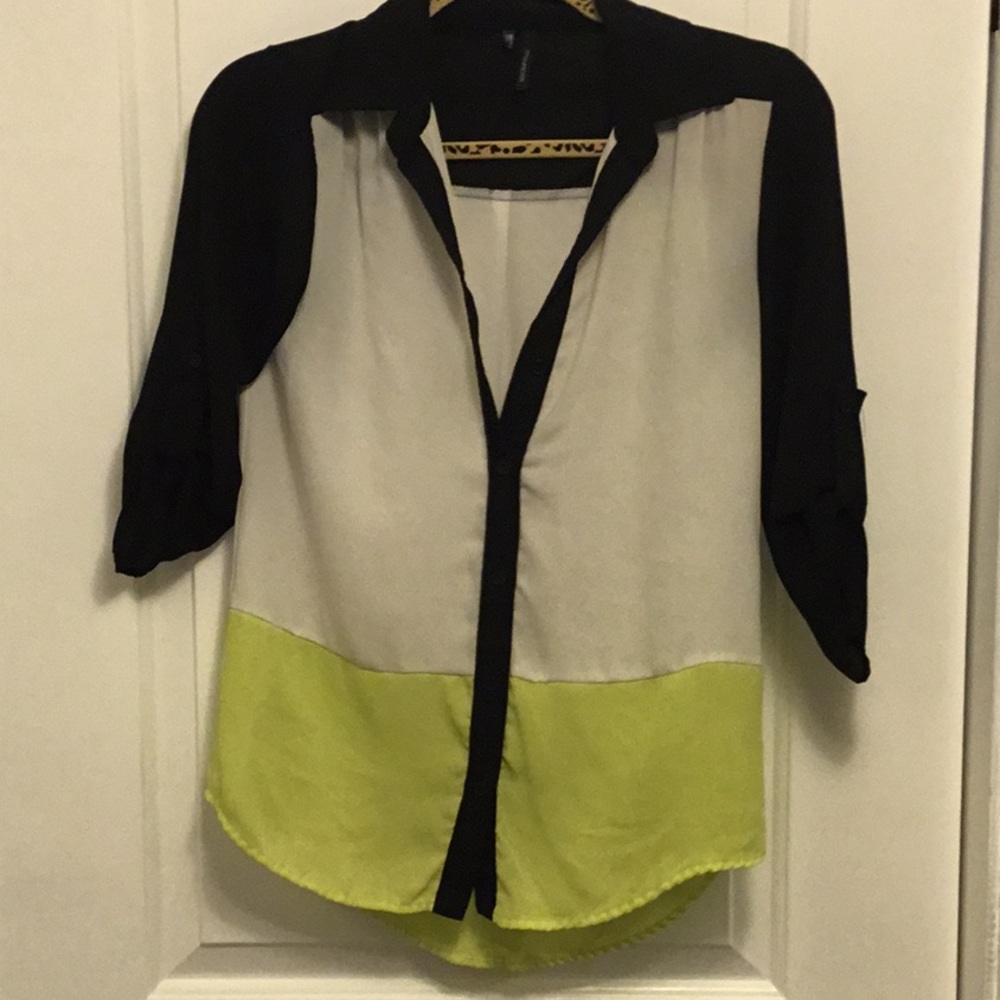 Black green and white blouse